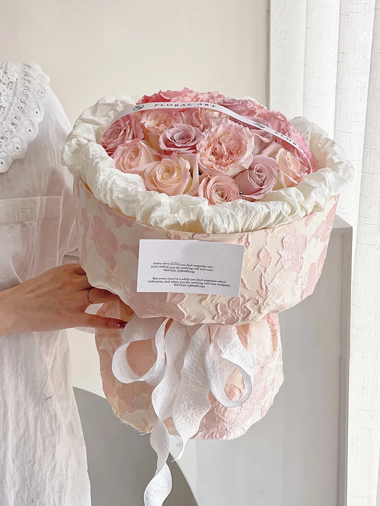 1.5 Meters Pink Cherry Blossom Fabric Wrapping Cloth for Flower Bouquet Handmade Flower Arrangement Diy Material