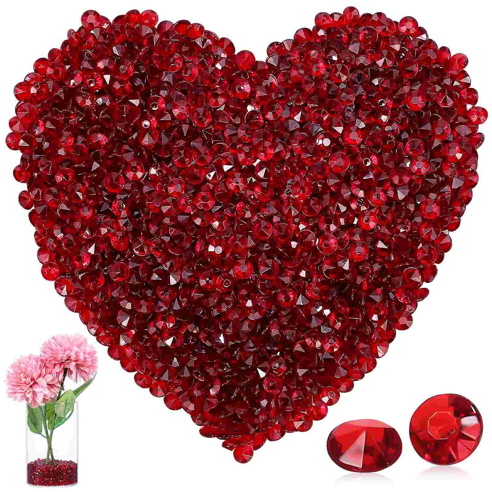 2000 Pcs Artificial Bride Red Rhinestones Vases for Decor Decorations Acrylic Crystal