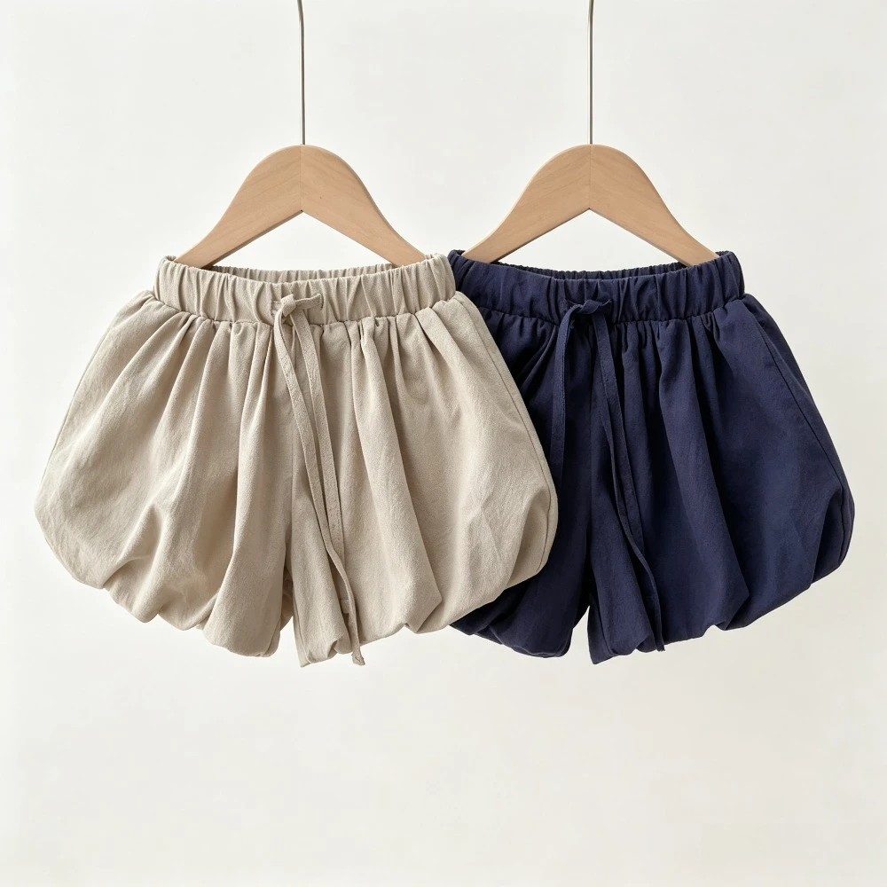 Kids Loose Bubble Shorts Loose Casual Drawstring Waist Puffy Bloomers Girls Casual Lantern Bottoms Summer Cotton Vacation Pants