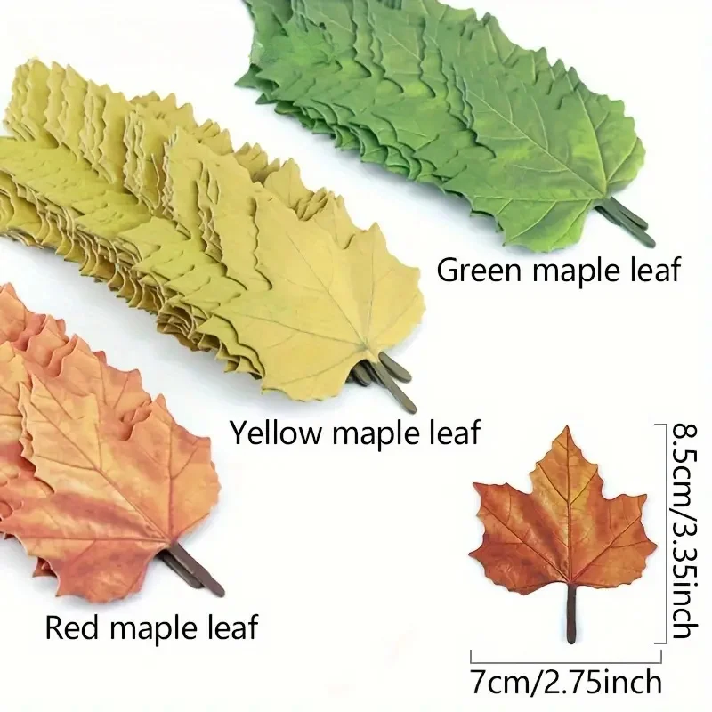 50pcs Autumn Leaves Decorative Stickers - Office Supplies, Notebook Stickers, Convenience Stickers, Simulated Leaf Design