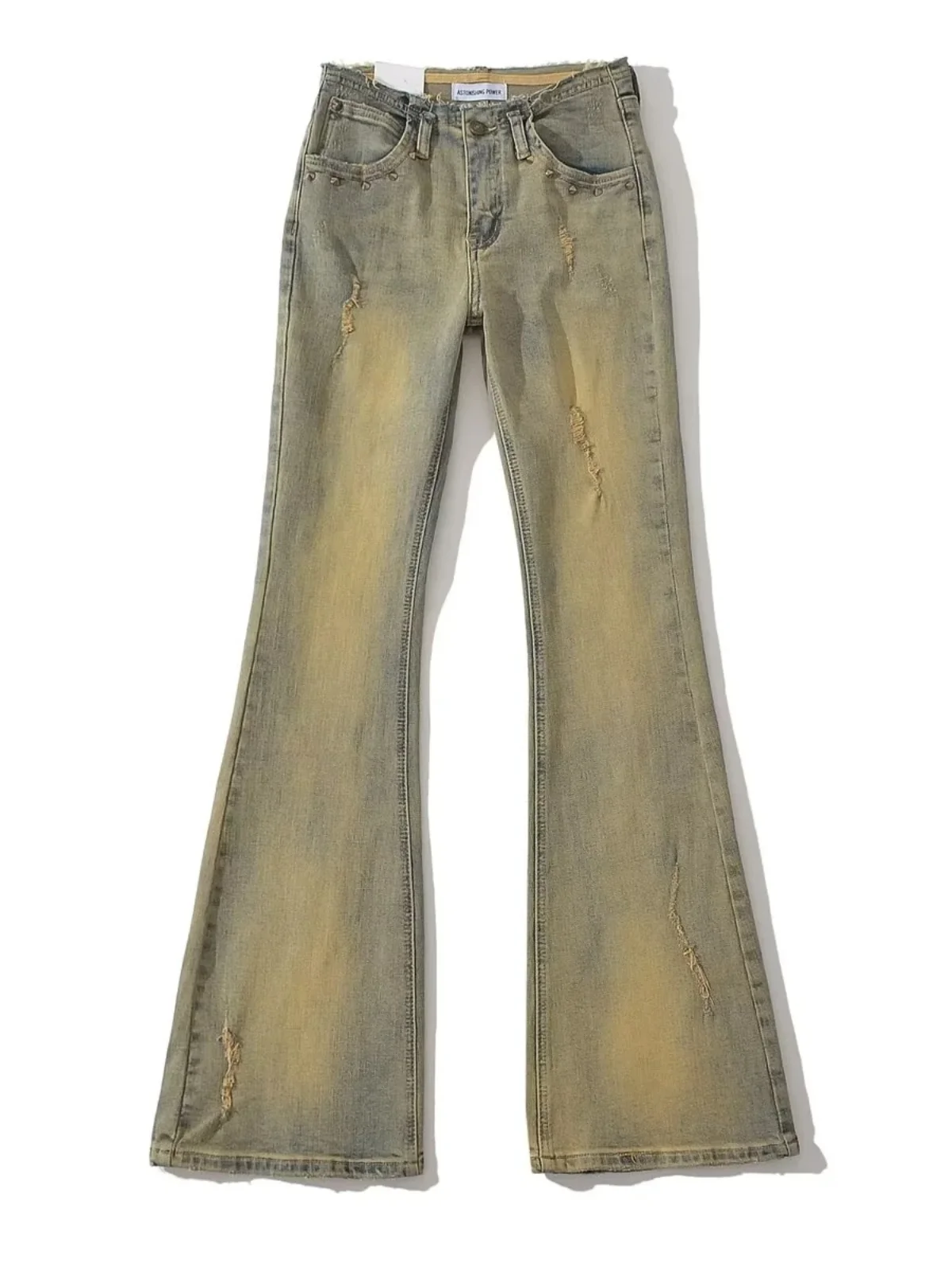 

Джинсы узкого кроя в американском стиле с заниженной талией в стиле ретро, расклешенные подол, модные женские синие джинсы длиной до пола