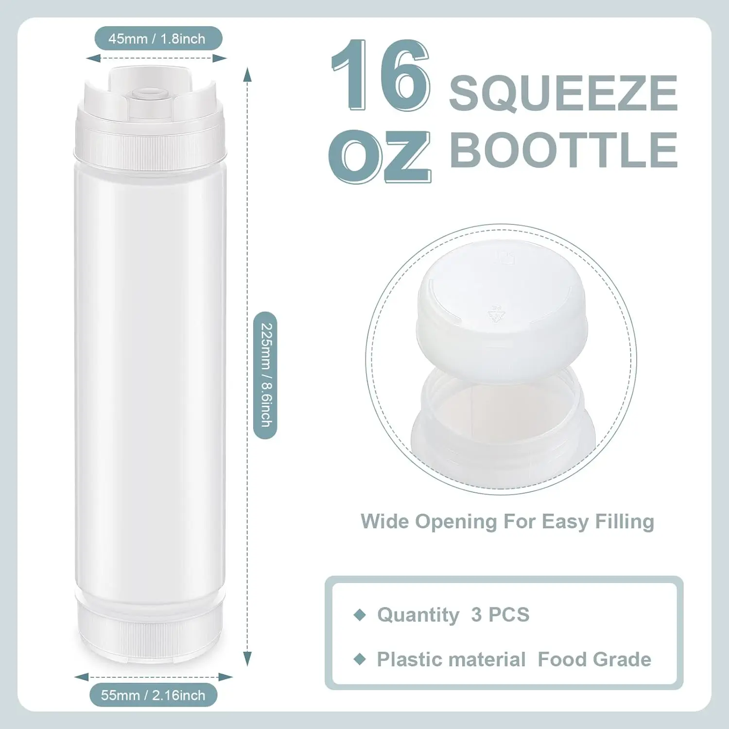1Pc 16oz Double Ended Cruet Ketchup Salade Dressing Knijpfles Grote Capaciteit Saus Mosterd Dispenser Kruiderij Keuken