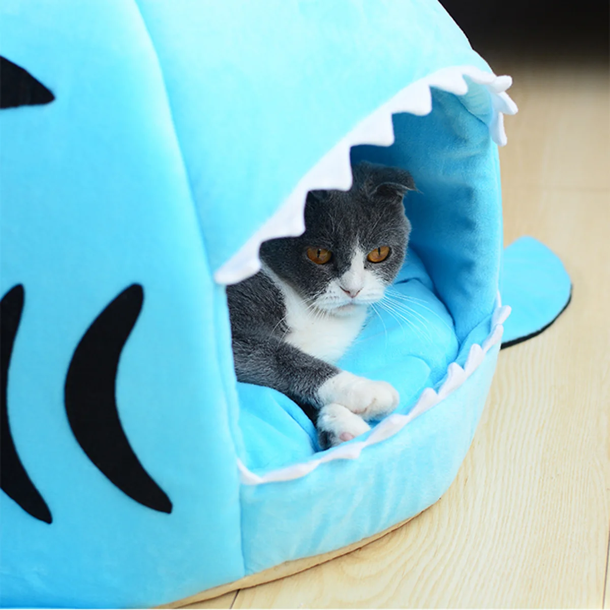 

Pet Bed Nest Shark Style Small Size S Blue Warm Kennel Dog Cat Puppy Sleeping Bag Soft Comfortable Lightweight Portable