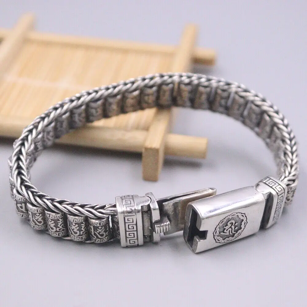 

Real 925 Sterling Silver 11mm Wider Sutra Tube Link Bracelet 7.48inch For Unisex