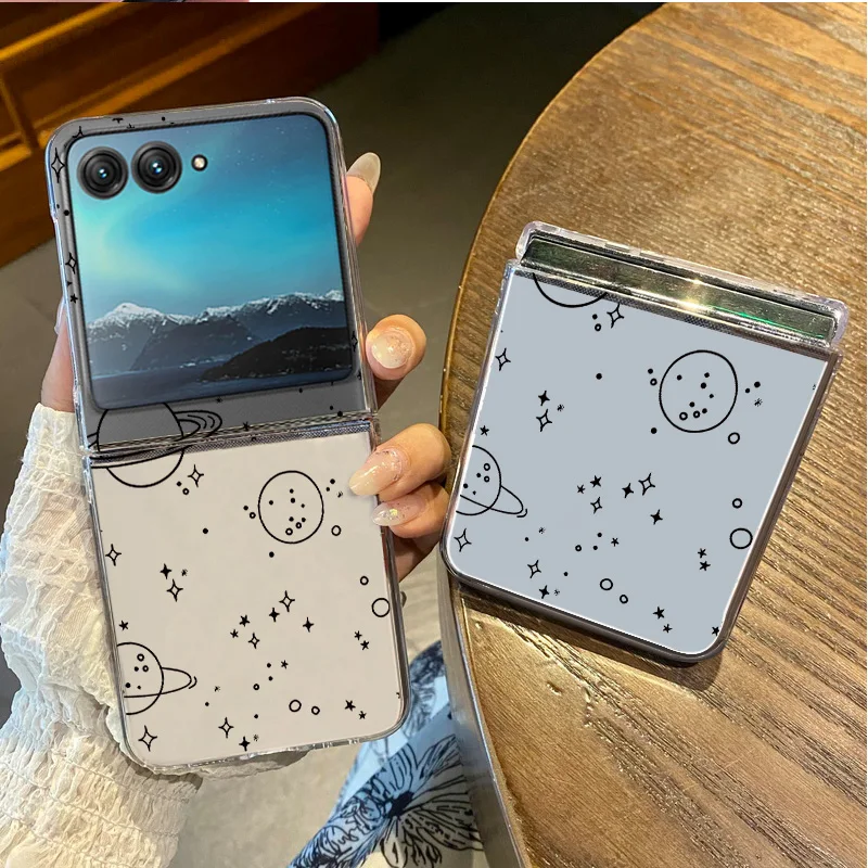 Planeta dos desenhos animados padrão caso transparente para motorola razr 50 40 ultra razr50 razr40 à prova de choque claro duro pc dobrável capa do telefone
