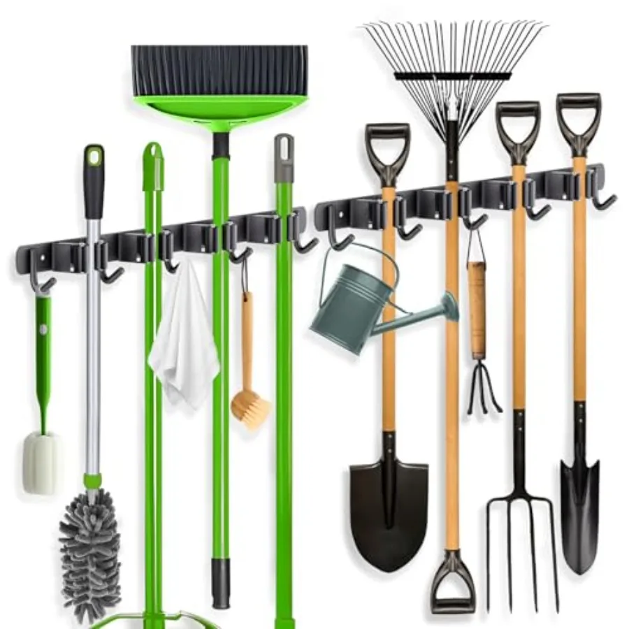 2 Pack Wall Mount Broom Holder, Stainless Steel with 4 Racks, Sturdy & Space-saving