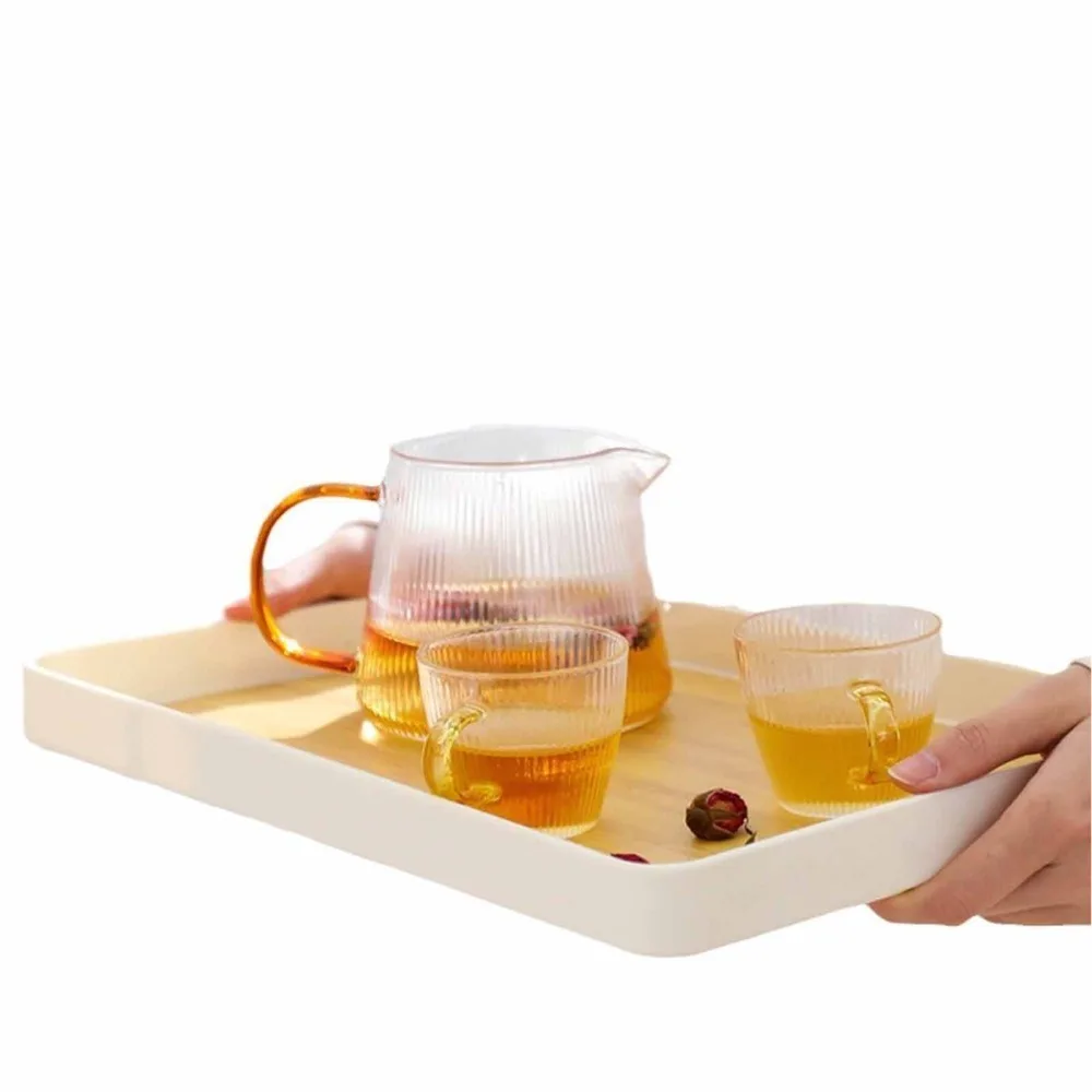 Resin Serving Tray Realistic Printed Wood‑grain Anti‑slip Fruit Platter Elevated Surrounding Edge Multi Size Food Tray