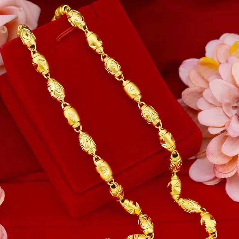 سلسلة زيتون للرجال من الذهب عيار 24 قيراط AU999 |   تصميم مزدوج مرتبط بالزيتون، طوطم - سلسلة منقوشة، جريء ومزخرف