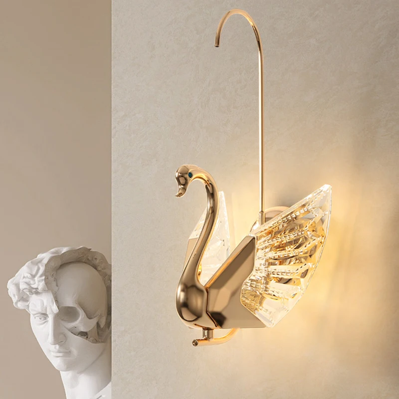 

Nordic Golden Swan Wall Lamps Simple Living Room Background Decoration Wall Light Fixtures Postmodern Bedroom Bedside LED Lights