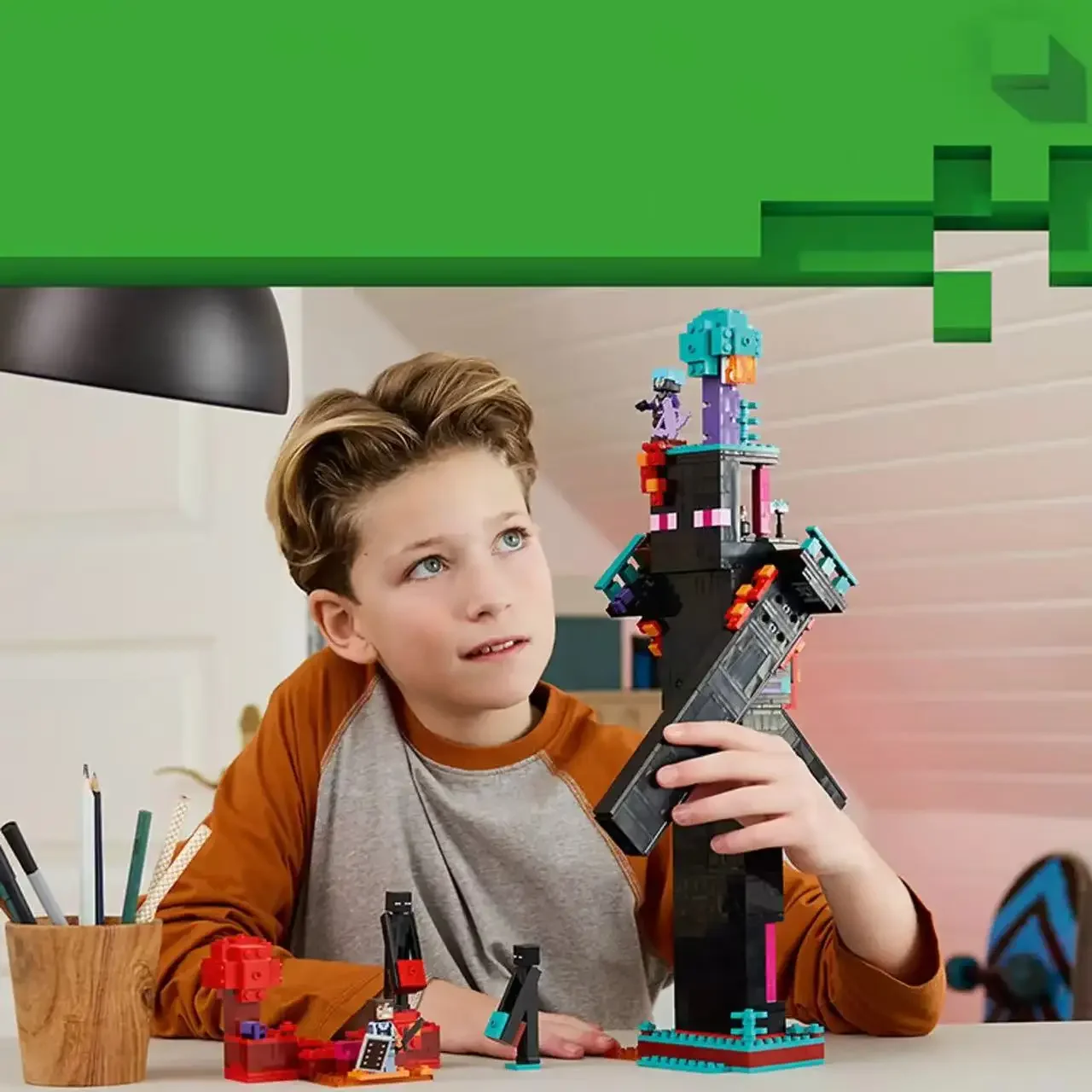 

Diy In stock 21279 Enderman Tower Mini Figurine Set, Building Brick Set Home Decor Toy, Compatible with LEGO