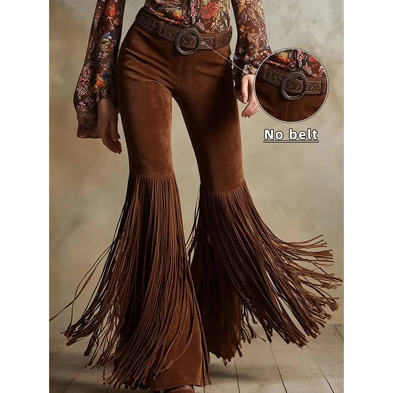 

Ladies' Retro Western Fringe Suede Pants Are Fashionable Personalized Eye-catching Comfortable And Breathable