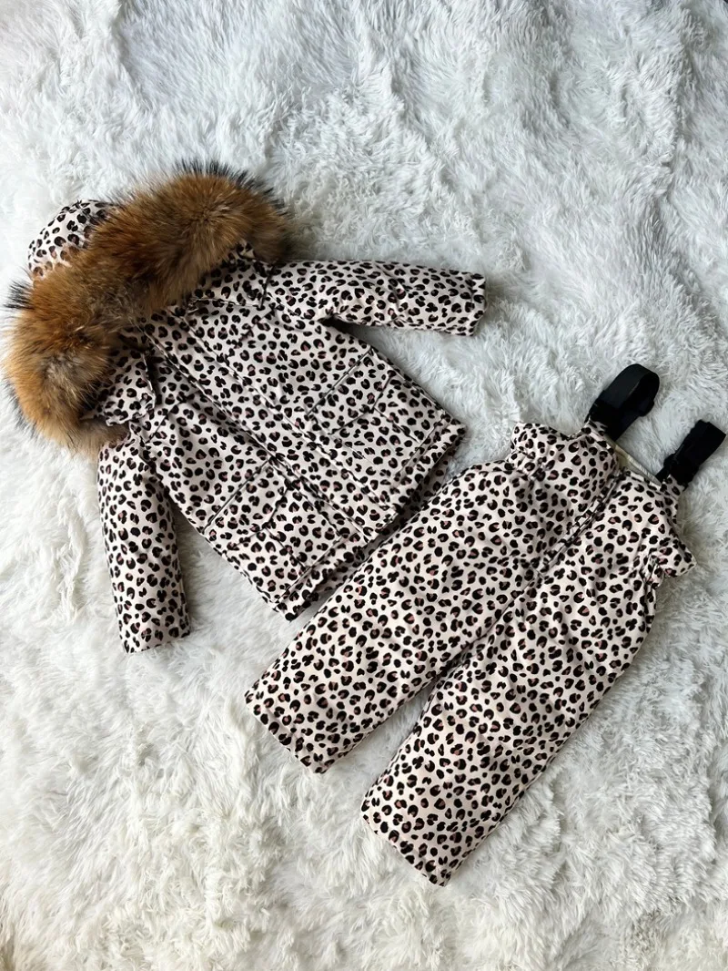 2026 New Children's Down Jacket Overalls Two-piece Set Thick Winter Coat for Girls Boys Down Jacket With Detachable Cap