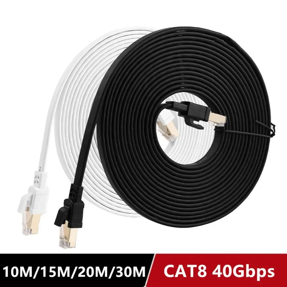 40Gbps 2000MHz Cat8 Ethernet Cable White Flat 15m 5m Rj45 Cable Ethernet 20m 10m 8m 3m 2m Cat 8 Computer Laptop Network Cable