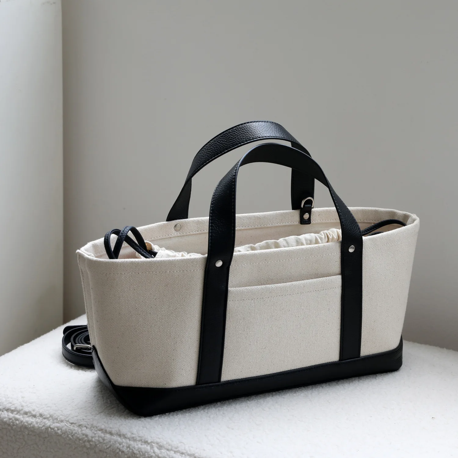 

Simple spliced retro women's bag canvas with cowhide square bag one-shoulder crossbody handbag casual commuter women's bag