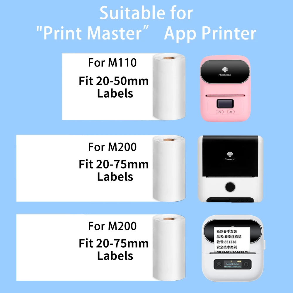 3Rolls Phomemo Transparent label Self-Adhesive Labels Paper for M110 200 220 Label Maker Printer Thermal Sticker Printable Paper