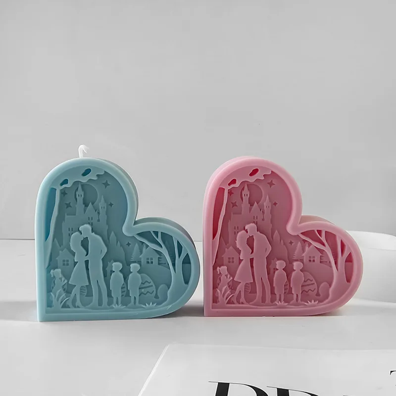 DIY Valentine\'s Day Couple Aroma Candles Silicone Mold Handmade Gift Love Heart Crystal Resin Plaster Ornaments Molds