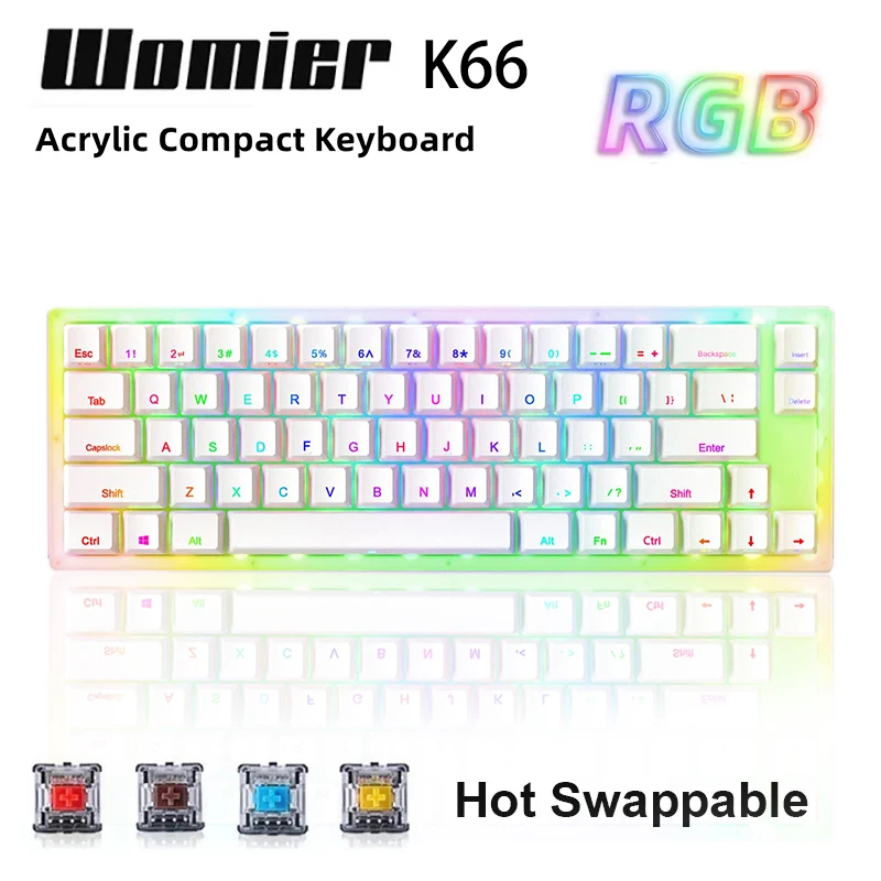 

Womier K66 Gamer Mechanical Keyboard Hot Swappable Gaming Keyboard Tyce-c Wired RGB Backlit Gateron Switch for PC Laptop