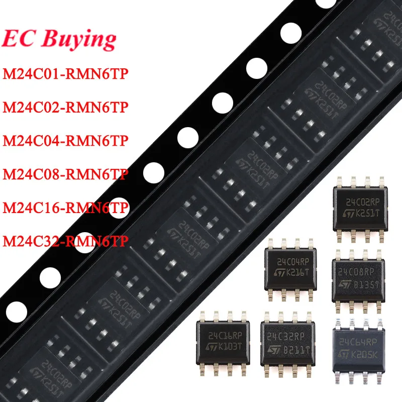 10pcs 24C01RP 24C02RP 24C04RP 24C08RP 24C16RP 24C32RP 24C64RP M24C04-RMN6TP M24C32-RMN6TP SOP-8 SMD EEPROM Memory IC New Origina