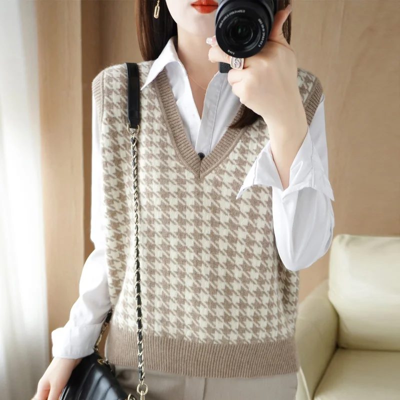 2023 Women\'s sweater vest Women\'s cashmere vest Loose pullover Knitted cashmere sweater Women\'s sweater vest