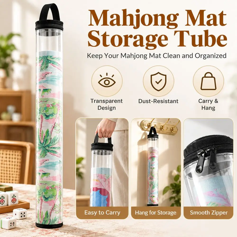 PVC Mahjong Mat Case Dustproof Carry Handle Mahjong Mat Holder Transparent Hanging Loop Mahjong Roll Storage Bag
