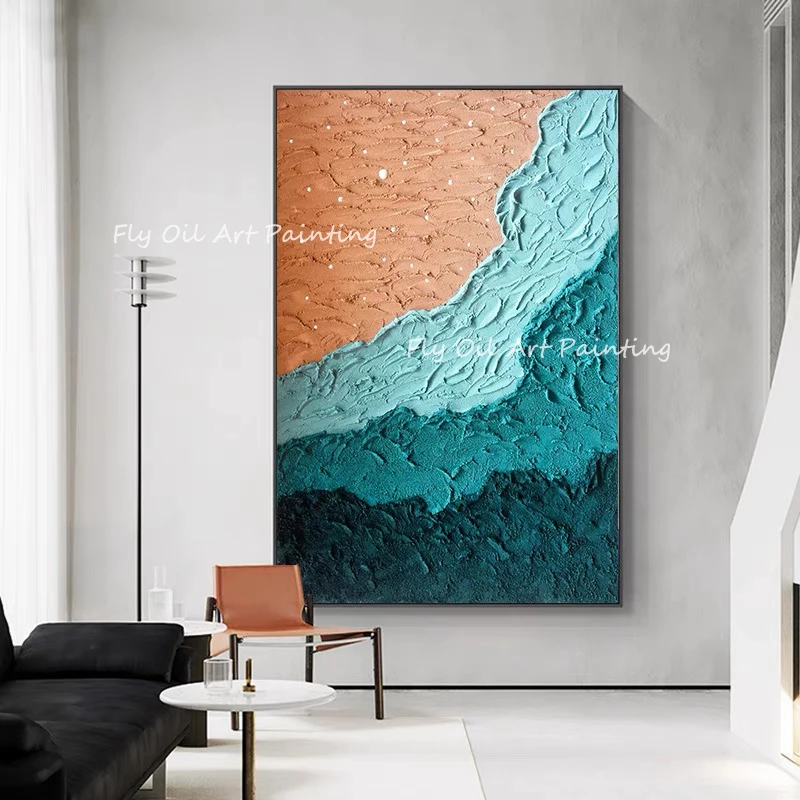 Blue and green orange landscape picutre thick Large Size 100% Handpainted Oil Painting Canvas for Home Decoration as a gift