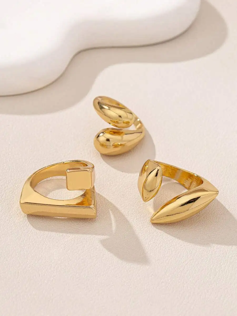 

3pcs Geometric Hollow Out Fashion Rings Set For Women