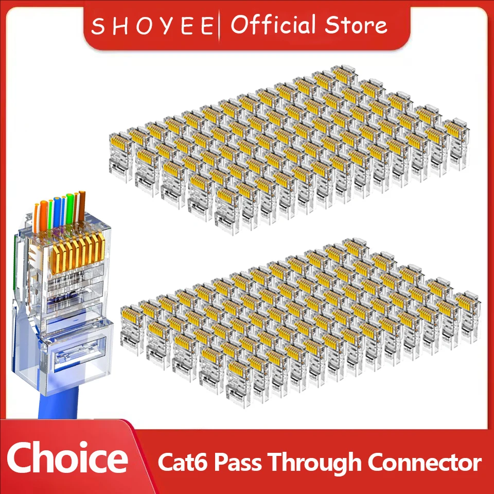 

Разъем RJ45 CAT6, проходной, с позолоченными контактами 8P8C, обжимной, стандартный модульный штекер UTP для Ethernet-сетей