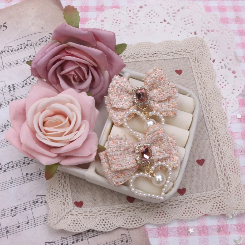 

1 Pair Elegant Bows Hairpin Sweet Girl's Hair Clips y2k Accessories Ribbon for Women Jirai Hair Clips Pearls Heart Pendant