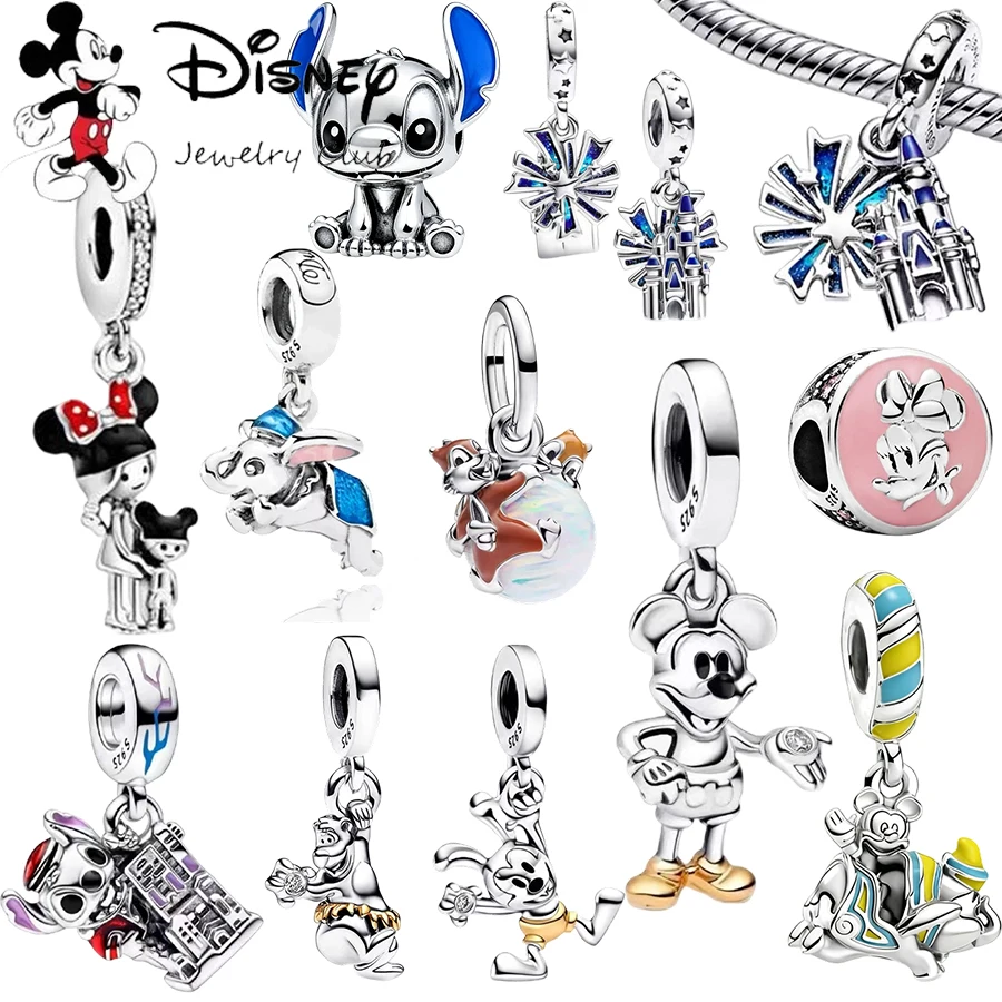 MINISO nuevo DIY Disney Stitch, Dumbo, colgante de Minnie y Mickey, cuentas colgantes aptas para pulsera de plata Original, joyería de moda para mujer