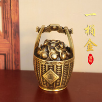 Brass Yuanbao Bucket of Gold Ornament Chinese Style Small Bucket Treasure Basin Home Living Room Decoration Vintage Yuanbao Orna