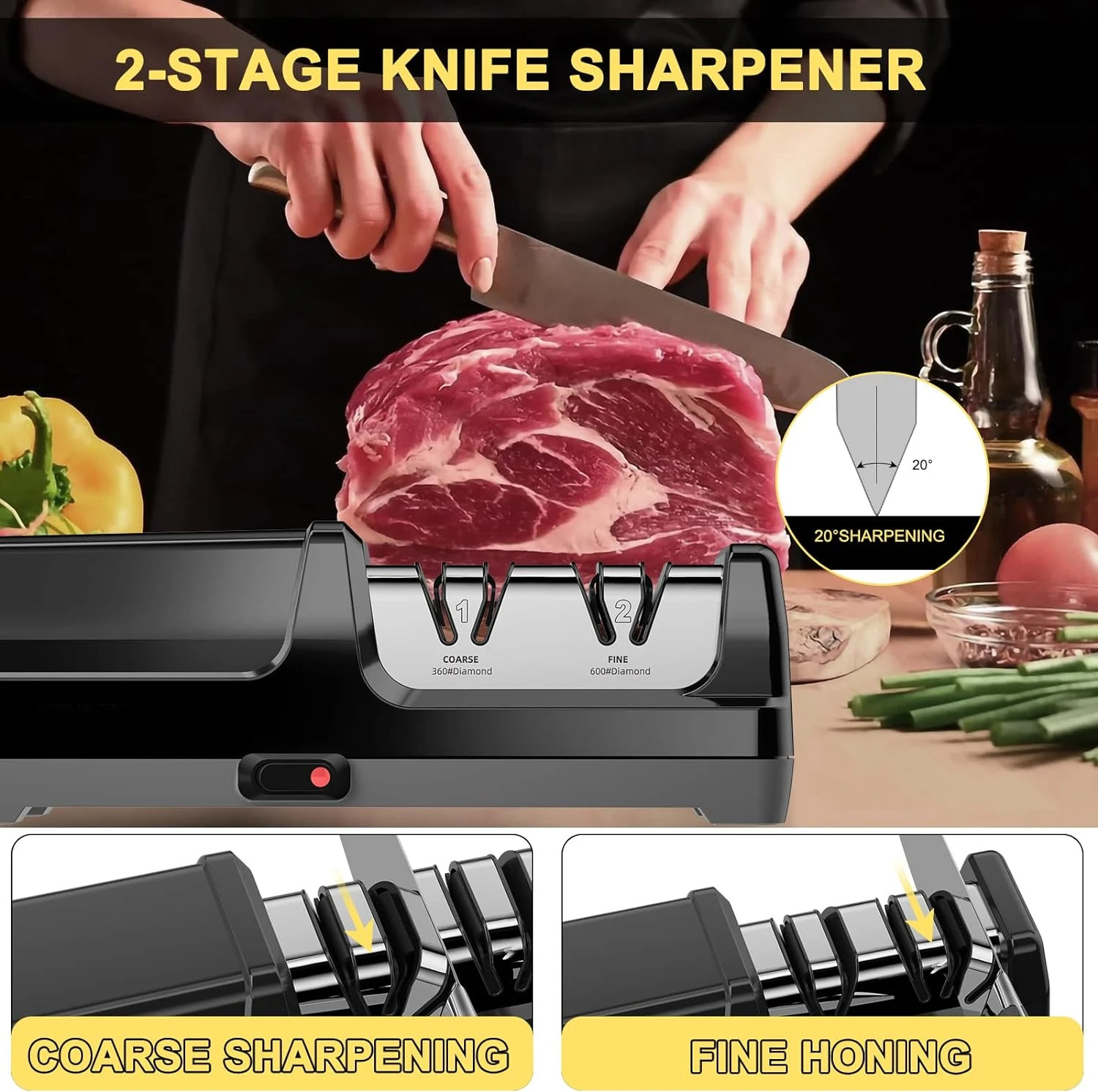 Electric Knife Sharpener, 2-Stages Knife Sharpeners , Knife Sharpener for Kitchen Knives with Sharpening and Polishing, Black