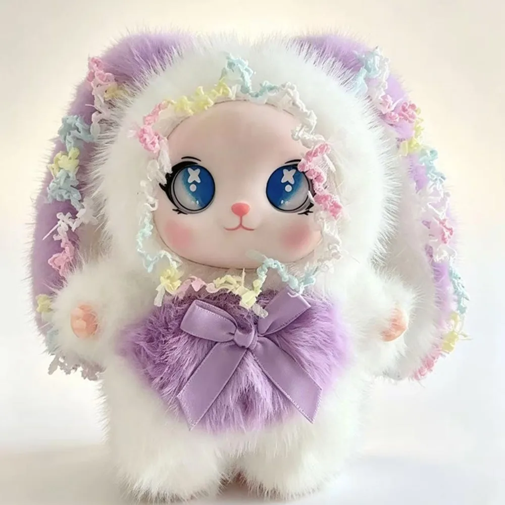 Lovely Cartoon Rabbit Doll Big Ear Shape Soft Vinyl Doll Keychain Lace Detail Lori Rabbit Pendant Backpack Decoration