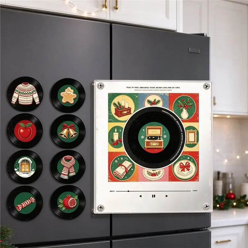 ABKL-Automatic Singing Song Players Christmas Music Player Refrigerator Magnetic Sticker Rotary Disc Machine Night Light