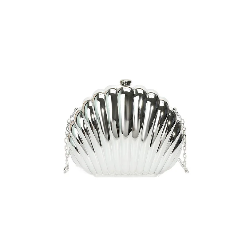 Shell Shaped Evening Clutch Bag, Glossy Hard Case Chain Crossbody Purse for Women