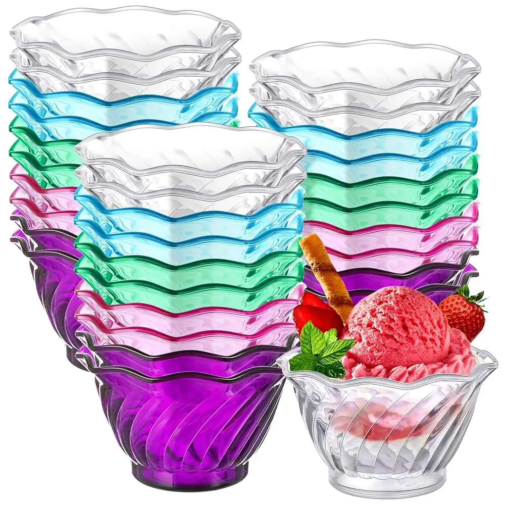

30 Pa Plastic Dessert Cups 6 Oz Clear Ice Cream Sundae Tasting Bowls, Mini Round Swirl Tulip Shape Party Buffet Serving Cups