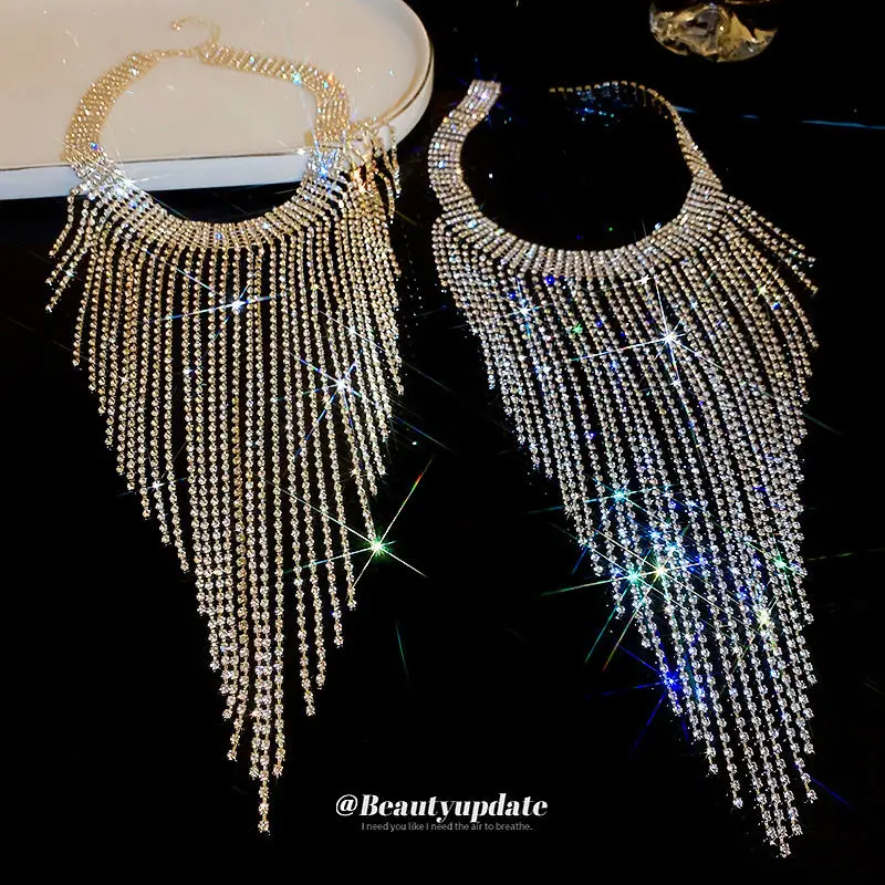 Diamond-Embedded Multi-Layer Tassel Necklace Fashionable Sexy High-Grade Clavicle Chain Instafamous Design Sense Necklace Women