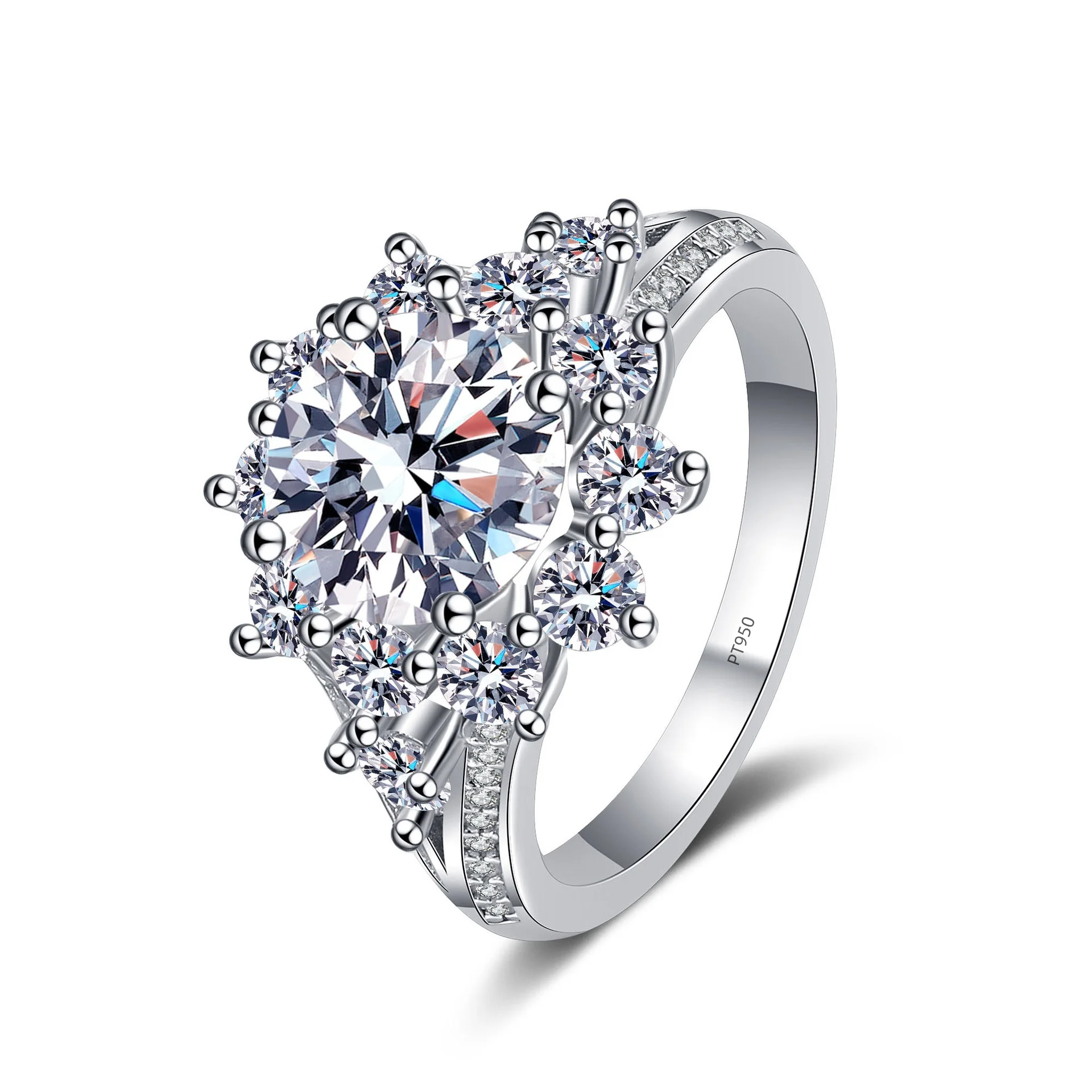 Fashion design diamond ring women 3 carat moissanite luxury ring pt950 ring manufacturers wholesale