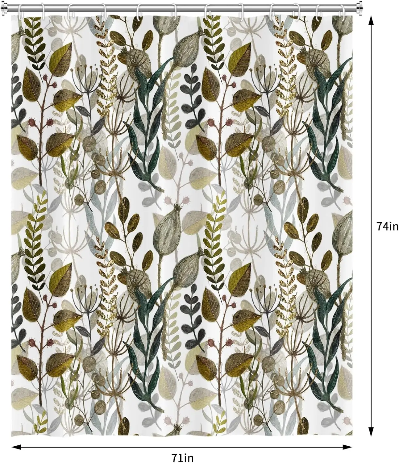 Waterproof Botanical Shower Curtain Greenery Tropical Leaf Pattern Boho Polyester Bathroom Decor Curtain Liner Modern Jungle Fol