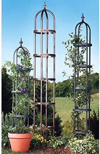 Powder Coated Steel Garden Obelisk Trellis Floral Pattern Plant Support Indoor Outdoor Decor For Yard Patio Garden Bronze