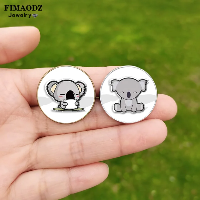 Cute Koala Pin Brooches Cartoon Animal Pins Hat Bag Kids Glass Cabochon Badges Fashion Jewelry