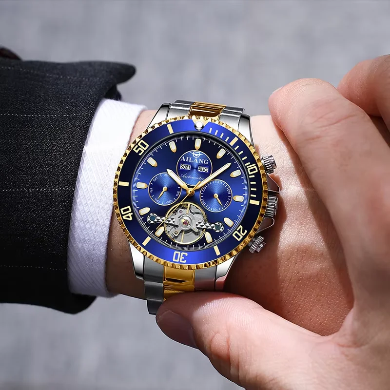 Beautiful China Hot Selling Ailang Business Automatic Skeleton Stainless Steel Strap Waterproof Strong Luminous Mechanical Watch