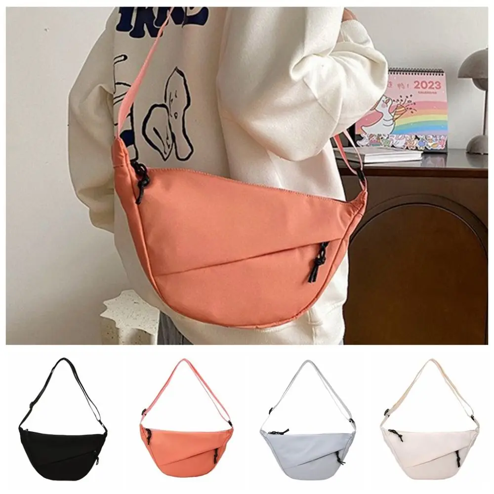 Saco Crossbody Nylon Forma Half-Moon, Zíper de dupla camada, Bolsa de ombro Dumpling, Stroge impermeável, Bolsa de Mensagem Esportiva