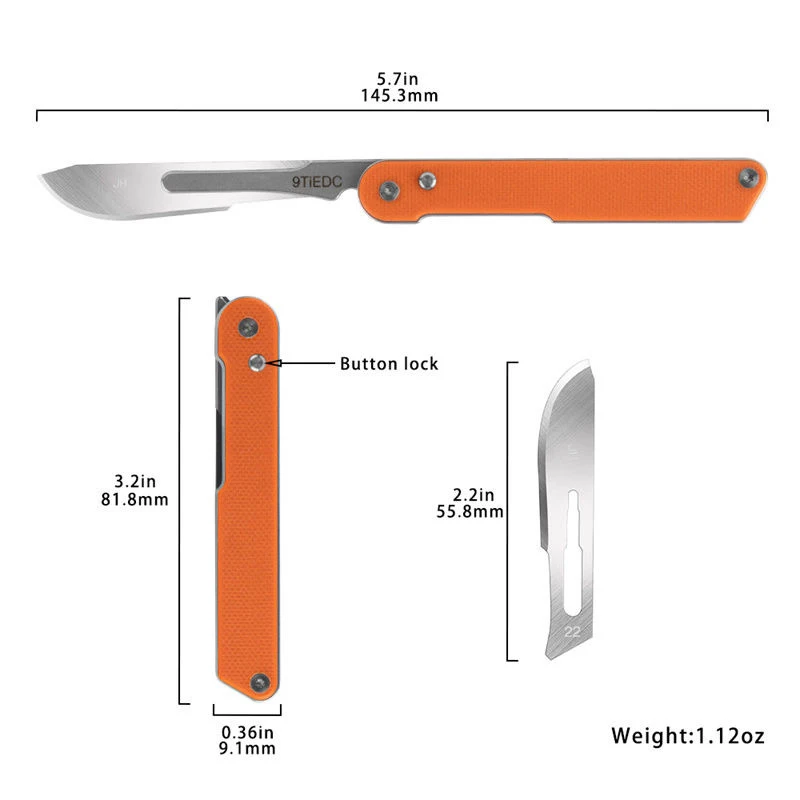G10 الجراحية سكين للفرد العزل عدم الانزلاق مقبض صغير سكّين متعدّد الاستخدامات المحمولة المفاتيح أداة الدفاع عن النفس No22 شفرات
