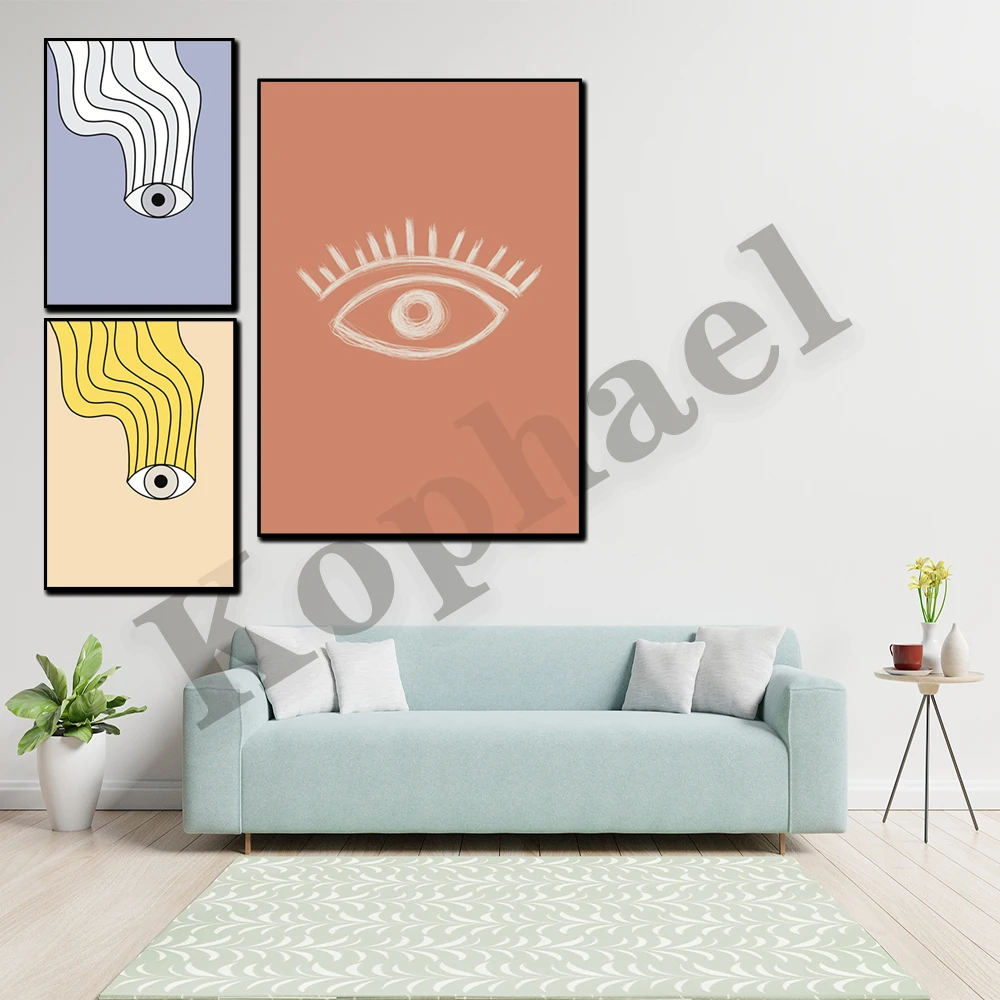 أصفر أسود أزرق عين الشر خط الفن انتقائي قماش اللوحة الديكور