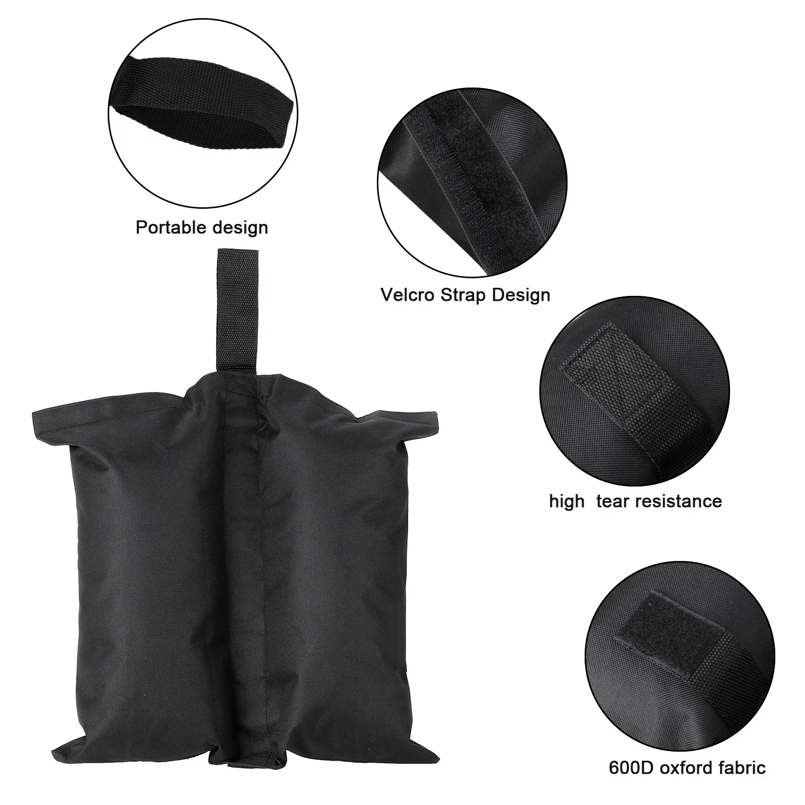 4Pcs Black Tent Weight Bags, 600D Oxford Cloth with PVC Coating Outdoor Ground Anchor Weight Sand Bag, 11.3-30lbs Capacity