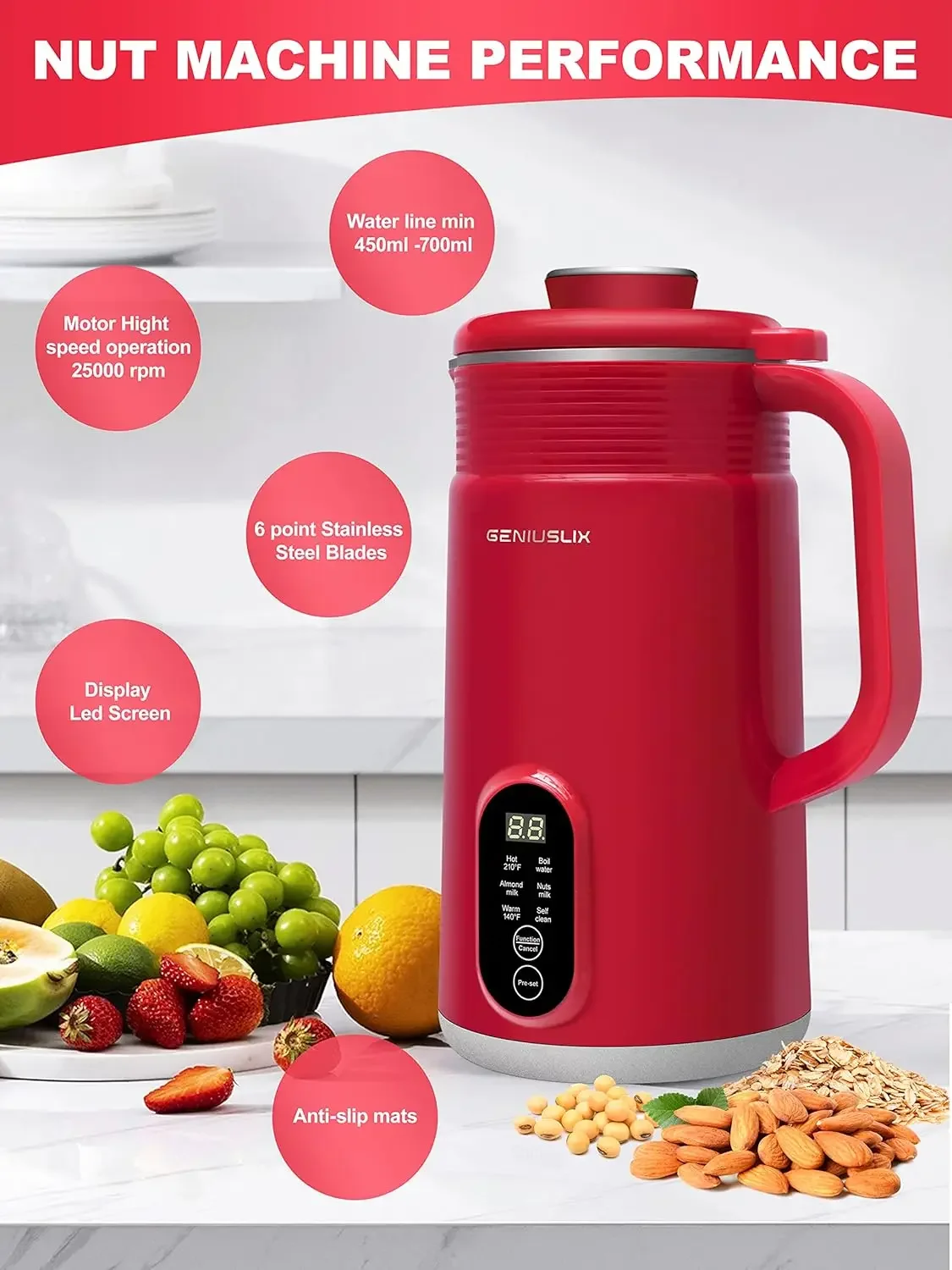 Milk Maker Machine for Homemade, Plant-Based Milk with Auto Clean & Temperature Control Soy Milk Maker, Non-Dairy Beverages-