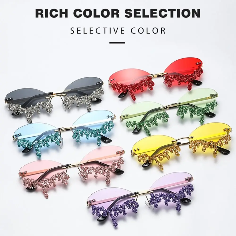 Retro Funny Small Bling Beach Shades Sun Glasses Sunglasses for Women Tear Shape Rimless