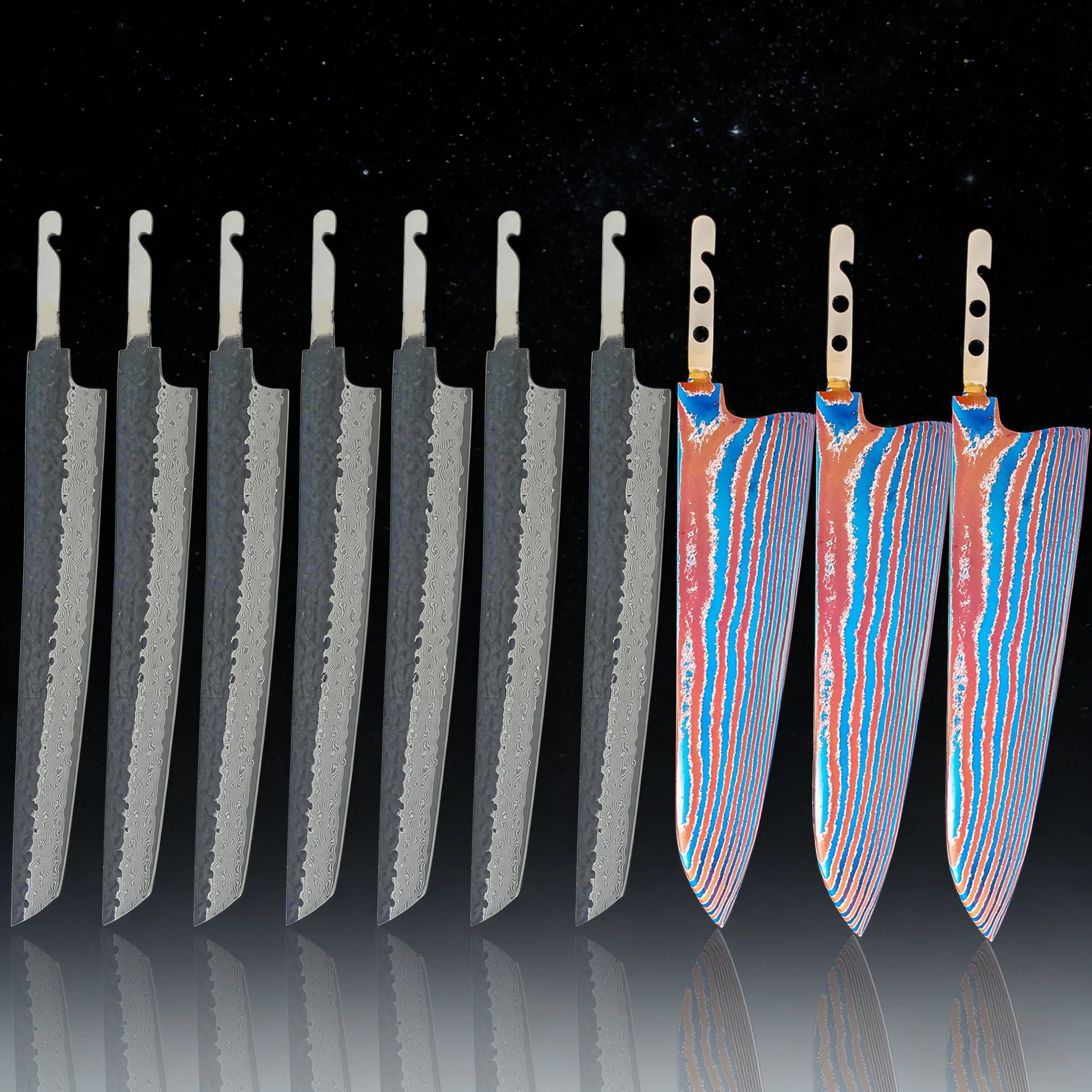 

1/2/3/4/5/6/7PCS,Kitchen Knife Blade Set Sashimi Knife Blade Titanium Damascus Steel Chef Knife Blade DIY Making Tools