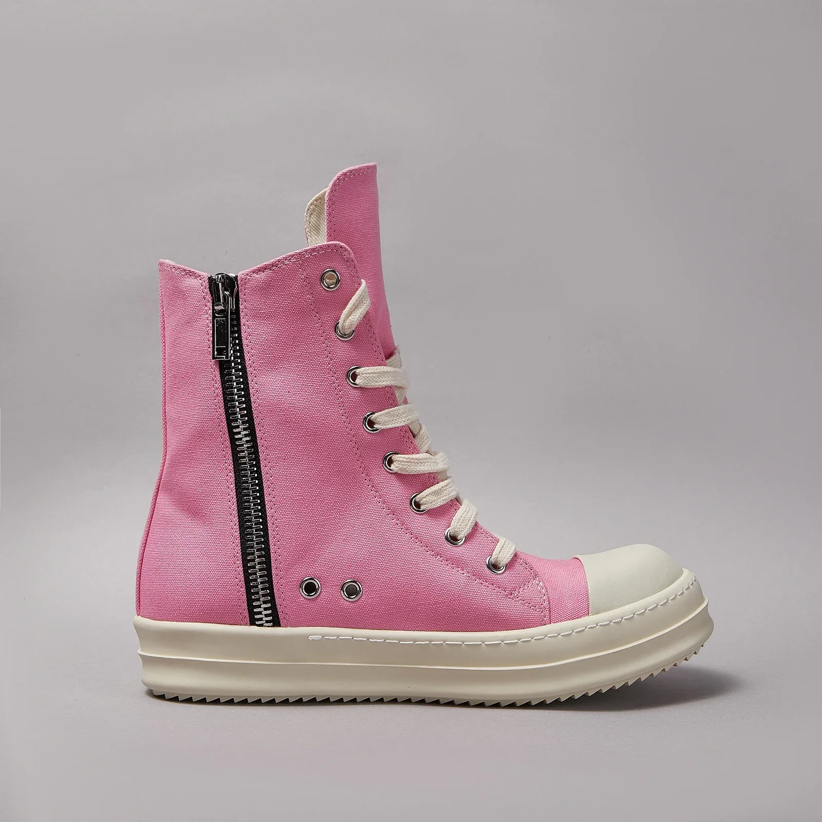 Brand Designer Women Sneaker Casual High Top Men Shoe Quality Pink Ankle Boot Zip Lace Up Canvas Thick Sole Platform Flat Shoe