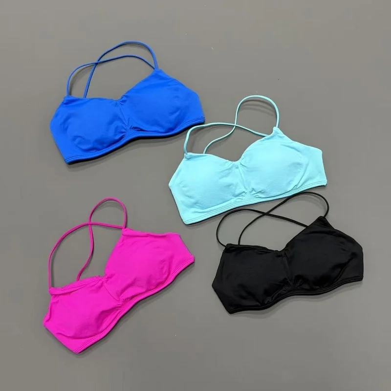 Vision Sports Bra Women Cross Back Thin Strap Seamless Yoga Bra Padded Wireless Breathable Pilates Workout Gym Crop Top